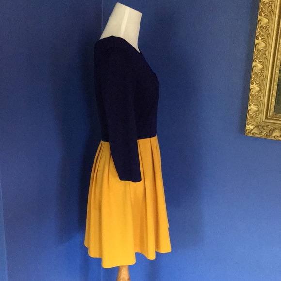 Modcloth Snow White 🍎 twofer dress indigo cobalt blue & goldenrod yellow - Picture 15 of 17